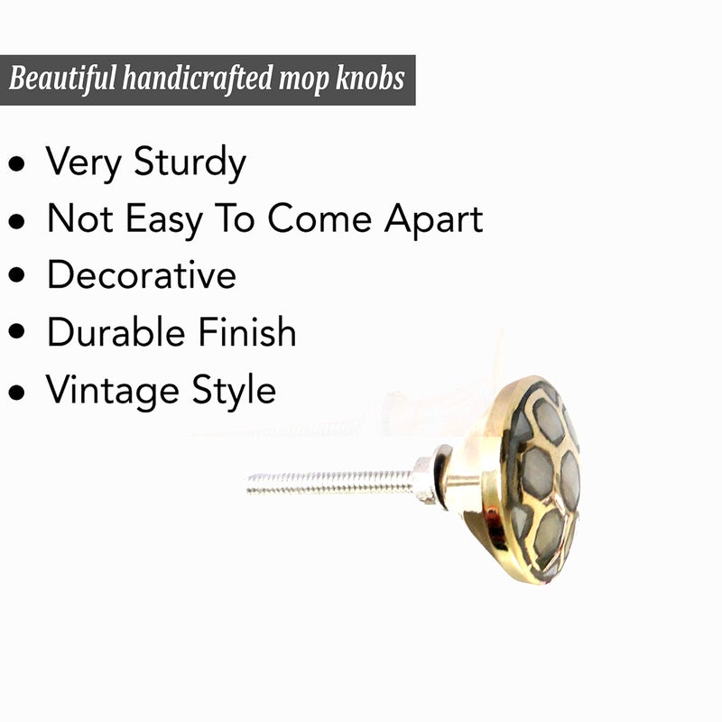 Perilla Home Set of 4 Premium Mother of Pearl Decorative Drawer Knobs - Gold Embroidered Vintage Kitchen Cabinet Handles Hardware Cupboard Door Unique Dresser Pulls Brass Round Knobs (Design-3) - Image 3